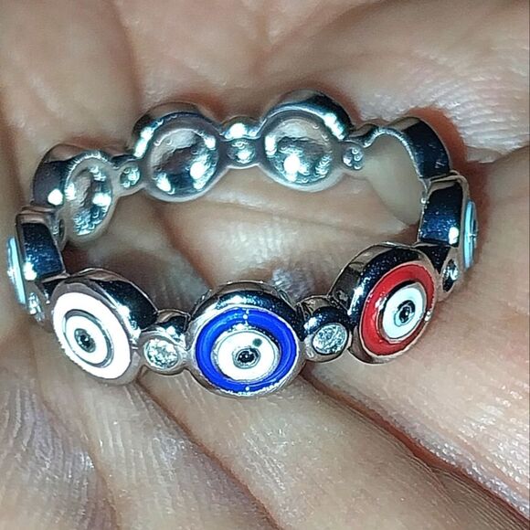 Colorful Evil Eye Ring Sz 7 - Picture 9 of 14
